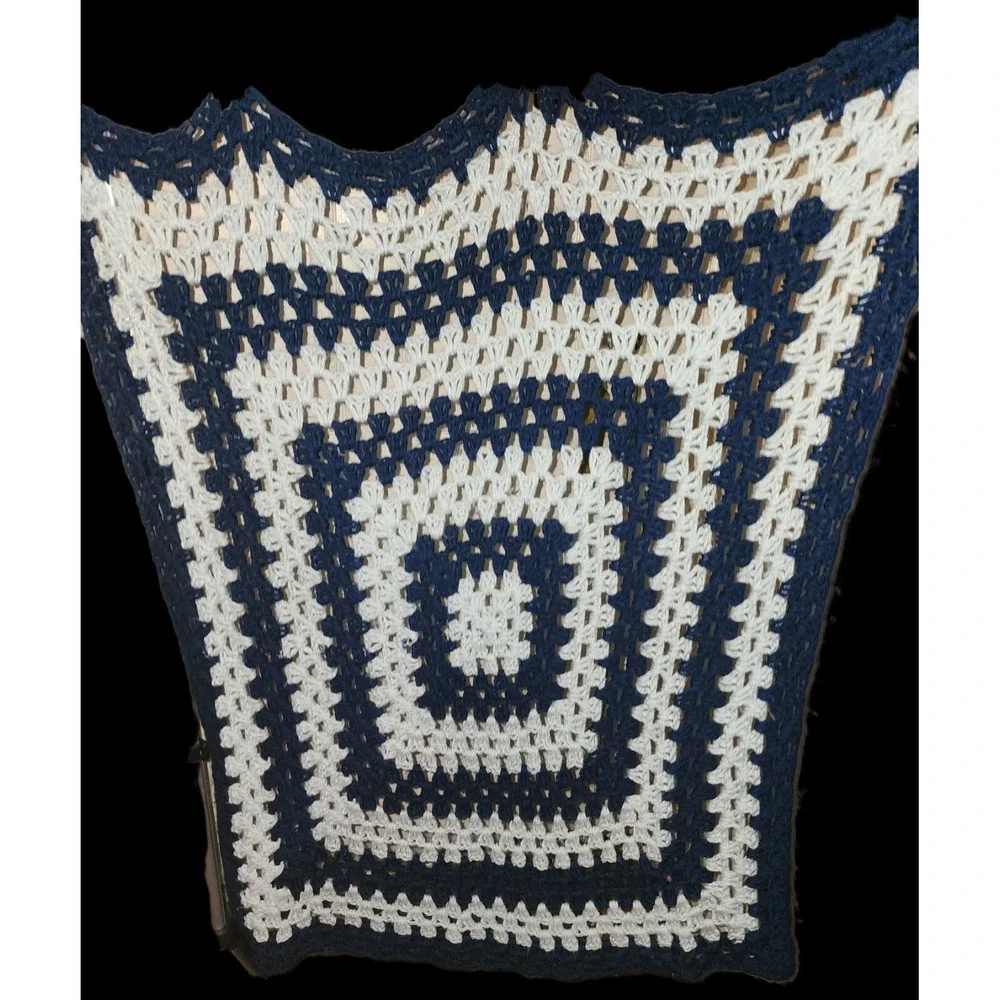 Handmade Throw Light Blue And Dark Blue Crochet Baby Blanket Approximately 37x33